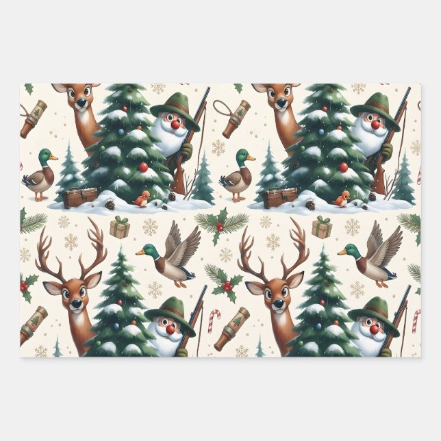Deer, Ducks & Hunter Wrapping Paper Sheets (Front)
