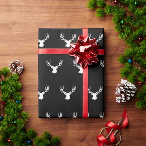 deer elk buck hunting black white Christmas Wrapping Paper