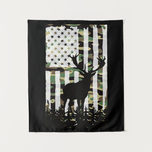 Deer Elk Buck Hunting Camo USA Flag Camoflauge Tapestry (Front)