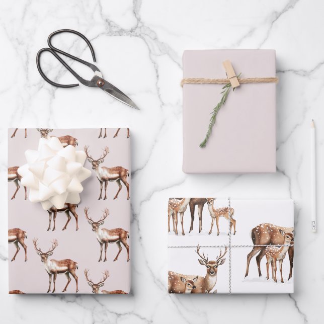 Deer Elk Christmas Wrapping Paper Sheets (Front)