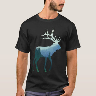 Deer Elk Double Exposure Surreal Wildlife Animal T-Shirt