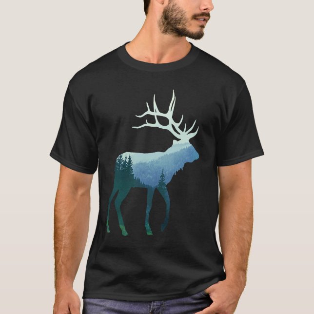 Deer Elk Double Exposure Surreal Wildlife Animal T-Shirt (Front)