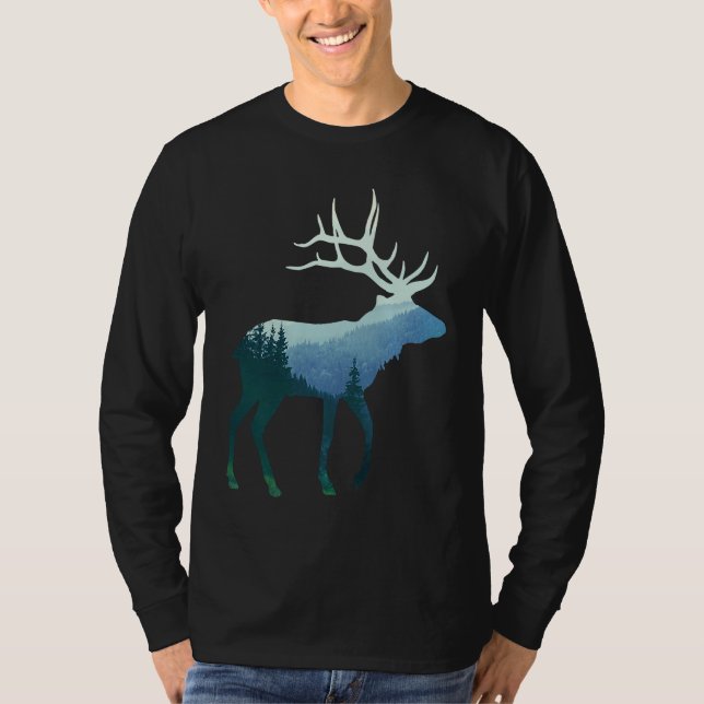 Deer Elk Double Exposure Surreal Wildlife Animal T-Shirt (Front)