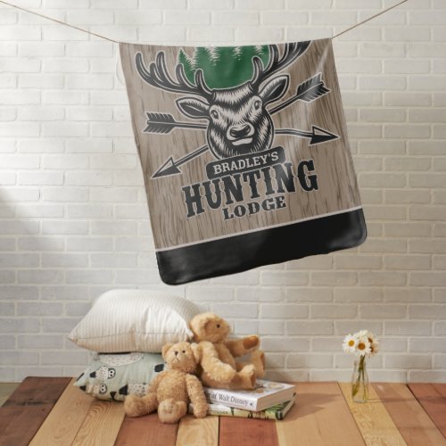 Deer Elk Hunter ADD NAME Bow Hunting Lodge Cabin Baby Blanket