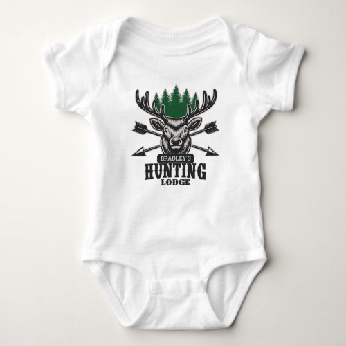 Deer Elk Hunter ADD NAME Bow Hunting Lodge Cabin Baby Bodysuit