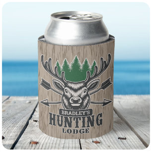 Deer Elk Hunter ADD NAME Bow Hunting Lodge Cabin Can Cooler