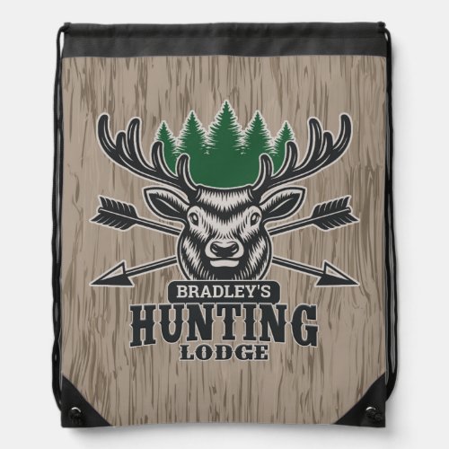 Deer Elk Hunter ADD NAME Bow Hunting Lodge Cabin Drawstring Bag