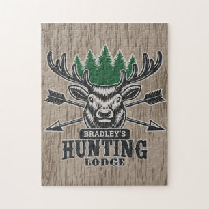 Deer Elk Hunter ADD NAME Bow Hunting Lodge Cabin Jigsaw Puzzle