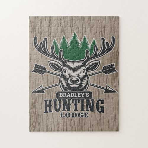 Deer Elk Hunter ADD NAME Bow Hunting Lodge Cabin Jigsaw Puzzle