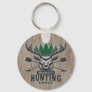 Deer Elk Hunter ADD NAME Bow Hunting Lodge Cabin Keychain