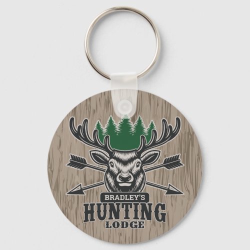 Deer Elk Hunter ADD NAME Bow Hunting Lodge Cabin Keychain