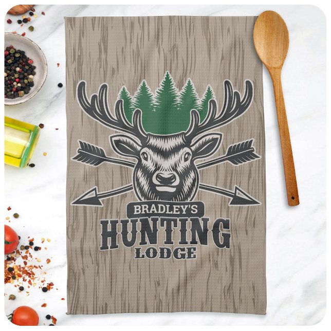 Deer Elk Hunter ADD NAME Bow Hunting Lodge Cabin Kitchen Towel (Creator Uploaded)