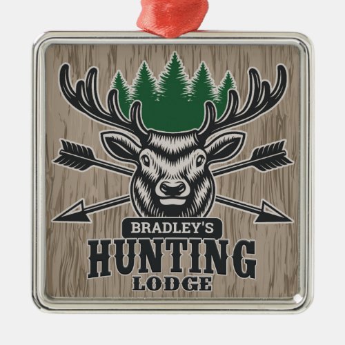 Deer Elk Hunter ADD NAME Bow Hunting Lodge Cabin  Metal Ornament