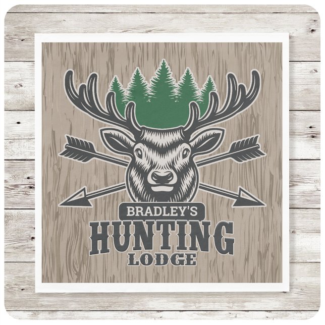 Deer Elk Hunter ADD NAME Bow Hunting Lodge Cabin Napkins (Creator Uploaded)