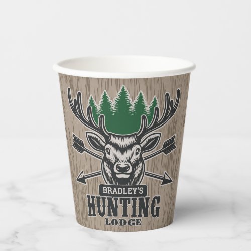 Deer Elk Hunter ADD NAME Bow Hunting Lodge Cabin  Paper Cups