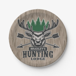 Deer Elk Hunter ADD NAME Bow Hunting Lodge Cabin Paper Plates