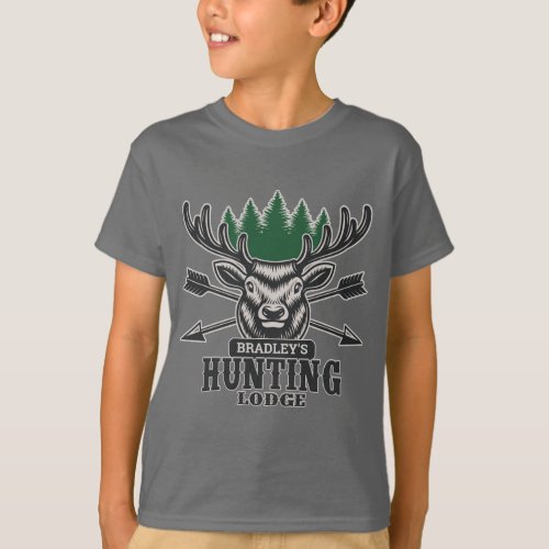 Deer Elk Hunter ADD NAME Bow Hunting Lodge Cabin T_Shirt