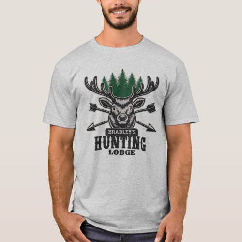 Deer Elk Hunter ADD NAME Bow Hunting Lodge Cabin T_Shirt
