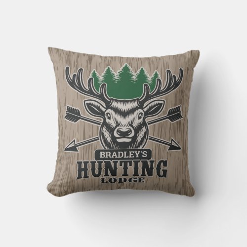 Deer Elk Hunter ADD NAME Bow Hunting Lodge Cabin Throw Pillow