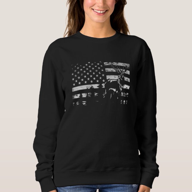 Deer Elk Hunting American Flag Usa Pro Hunter Us H Sweatshirt (Front)