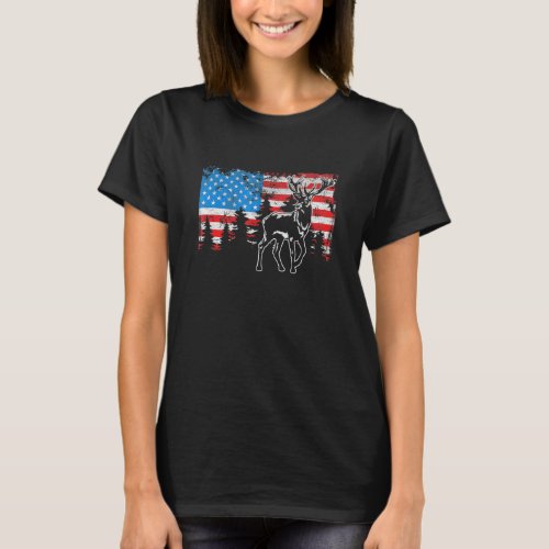 Deer Elk Hunting American Flag Usa Pro Hunter Us H T_Shirt