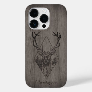 Deer - engraved wood - personalized wooden Case-Mate iPhone 14 pro case