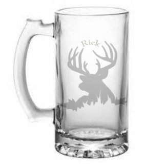 Deer etched glass stein