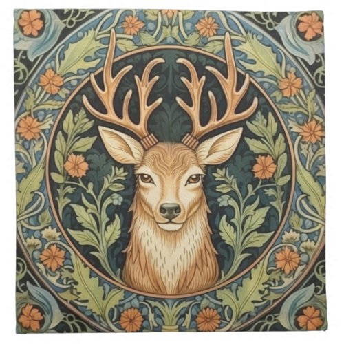 Deer face in floral vintage design cloth napkin