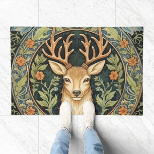 Deer face in floral vintage design doormat
