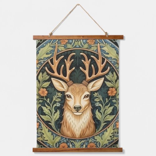 Deer face in floral vintage design hanging tapestry