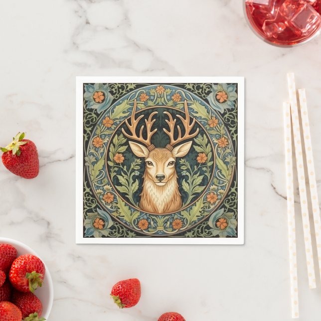 Deer face in floral vintage design napkins (Insitu)