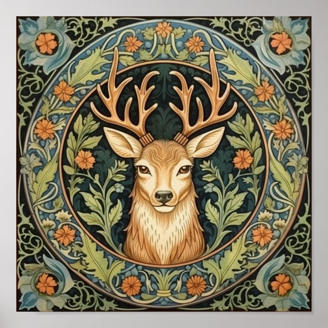 Deer face in floral vintage design poster (Front)