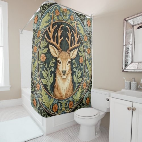 Deer face in floral vintage design shower curtain