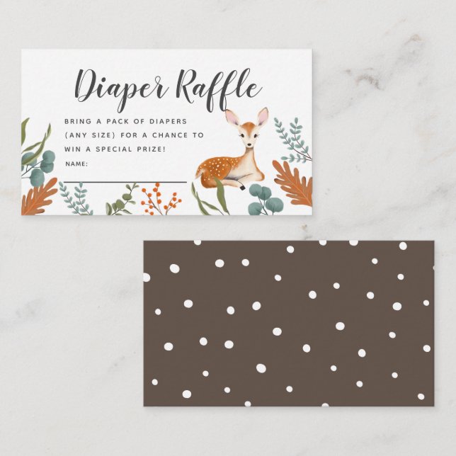 Deer Fall Baby Shower Gray Diaper Raffle Ticket Enclosure Card (Front/Back)