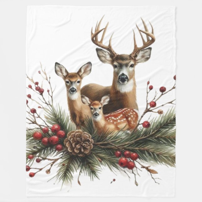 Deer Family  Fleece Blanket (Front)