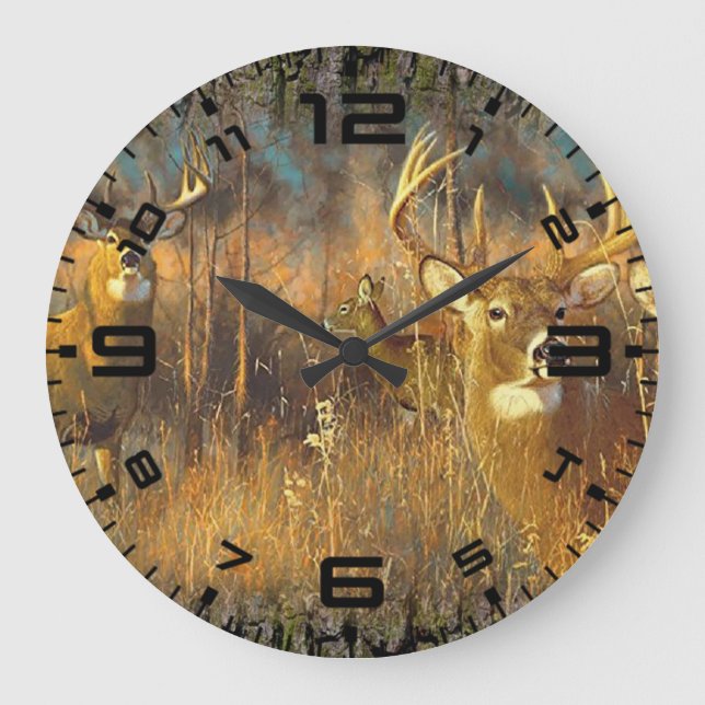 Deer Family In Autumn Morning Sun Large Clock (Front)