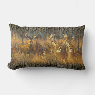 Deer Family In Autumn Morning Sun Lumbar Pillow