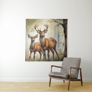 Deer Family In Forest Clearing Wildlife Tapestry