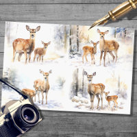 Deer Family in Snow Collage 1 Decoupage Paper