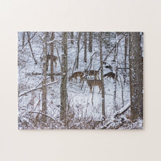 Deer Family In Snow Jigsaw Puzzle (Horizontal)