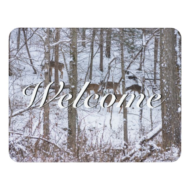 Deer Family In Snow Welcome Sign (Contemporary Front)