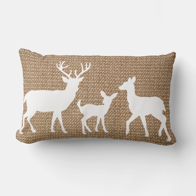 Deer Family on burlap look personalize Lumbar Pillow (Front)