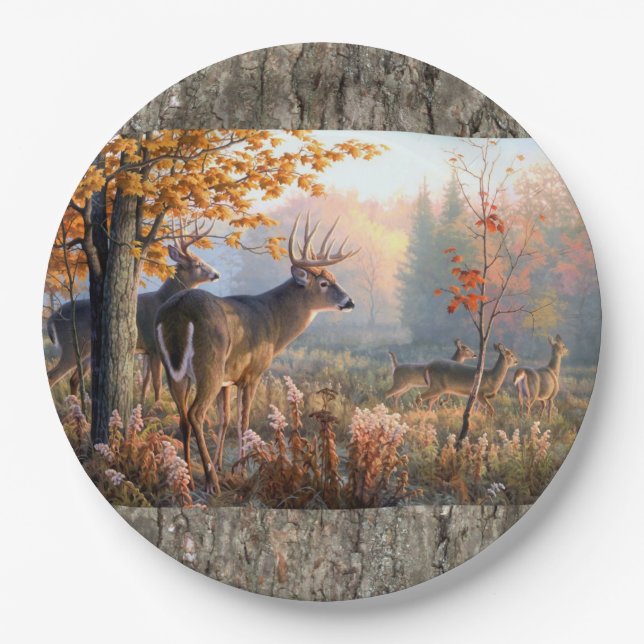 Deer Family Playing In Field Paper Plates (Front)