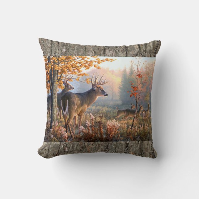 Deer Family Playing In Field Throw Pillow (Front)