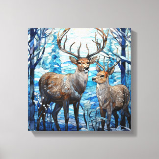 Deer family stained glass window canvas print