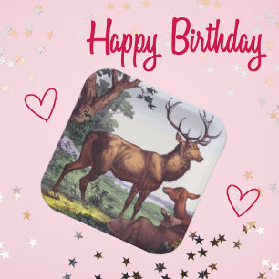 Deer Family Vintage Birthday Party  Paper Plates