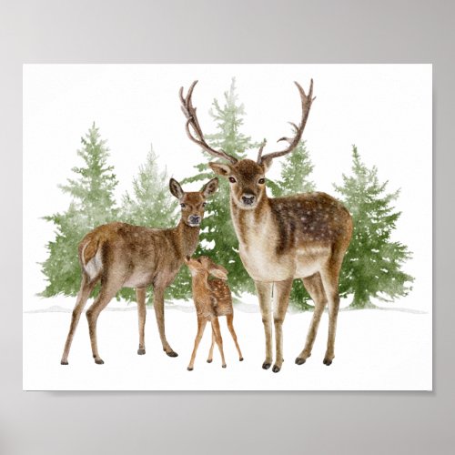Deer Family Watercolor Decoupage Print