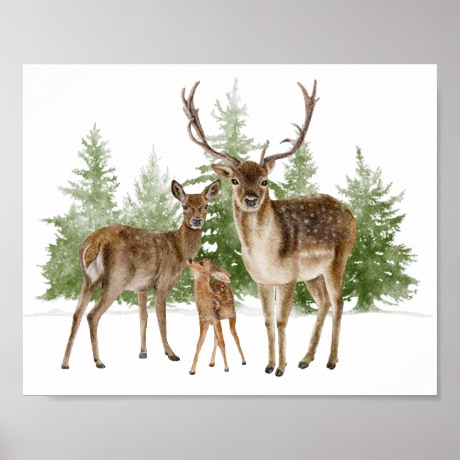 Deer Family Watercolor Decoupage Print (Front)
