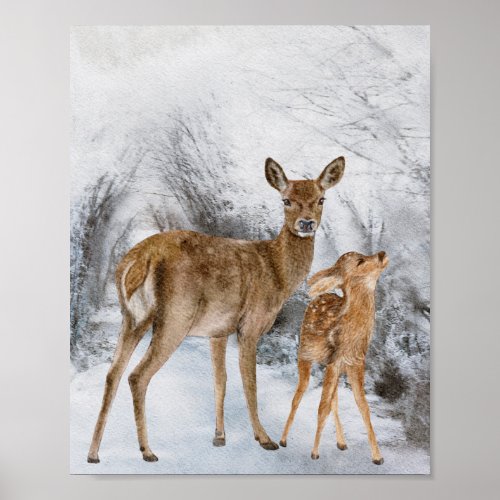 Deer Family Watercolor Poster