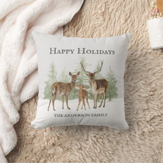 Deer Family Winter Snow Happy Holidays Name